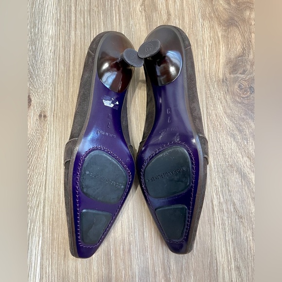 Donald J Pliner Couture Mena 7 M Brown Leather Lo heel Gold Diamond Accent - Picture 5 of 5